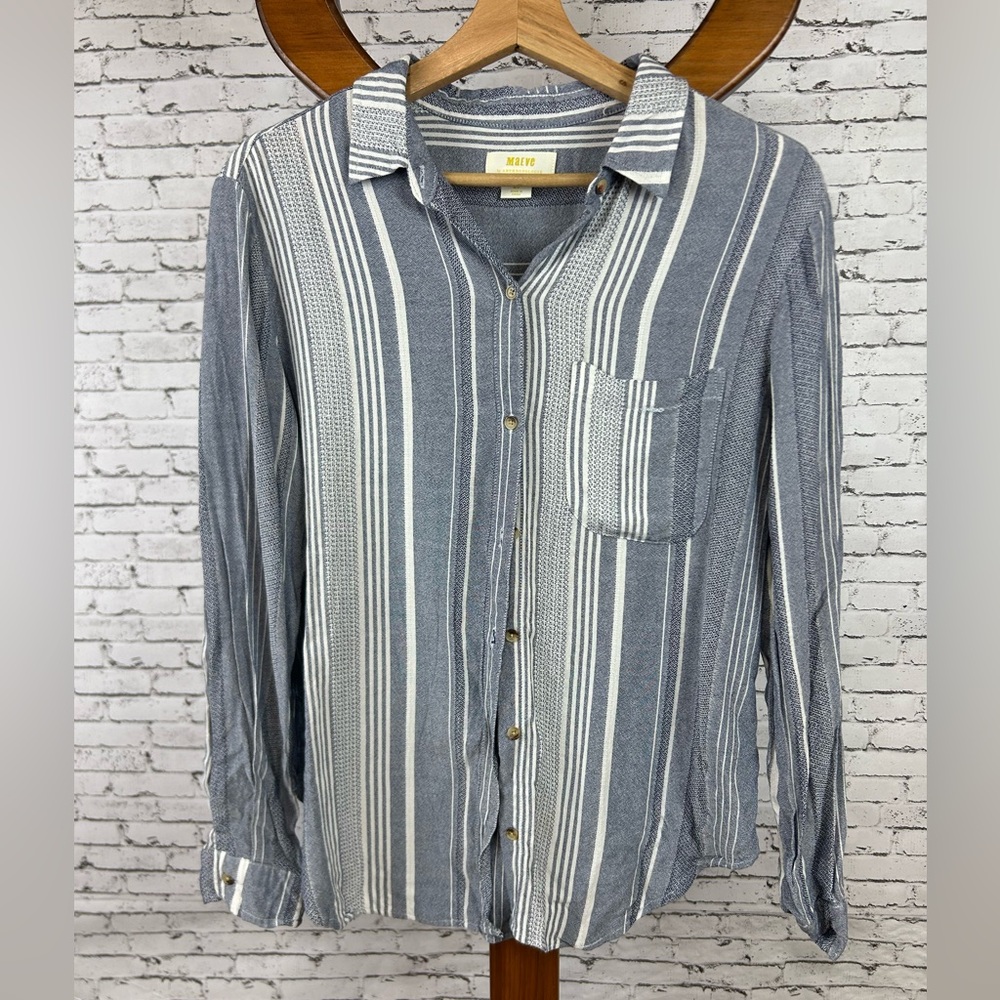 Maeve by Anthropologie | Blue and White Striped long sleeve petite Top size MP
